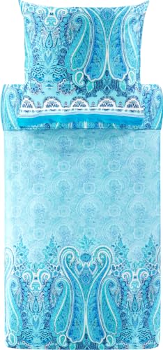 Bassetti MERGELLINA Bettwäsche + 1 Kissenhülle aus 100% Baumwollsatin in der Farbe Ocean Blue B1, Maße: 155x220 cm - 9327404 im Sale
